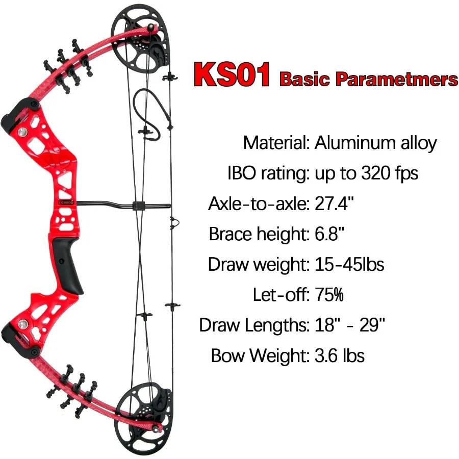 Youth Compound Bow Set 15-45 Lbs for Teens and Beginner Package with Archery Hunting Equipment Max Speed 260fps Adjustable Righ
