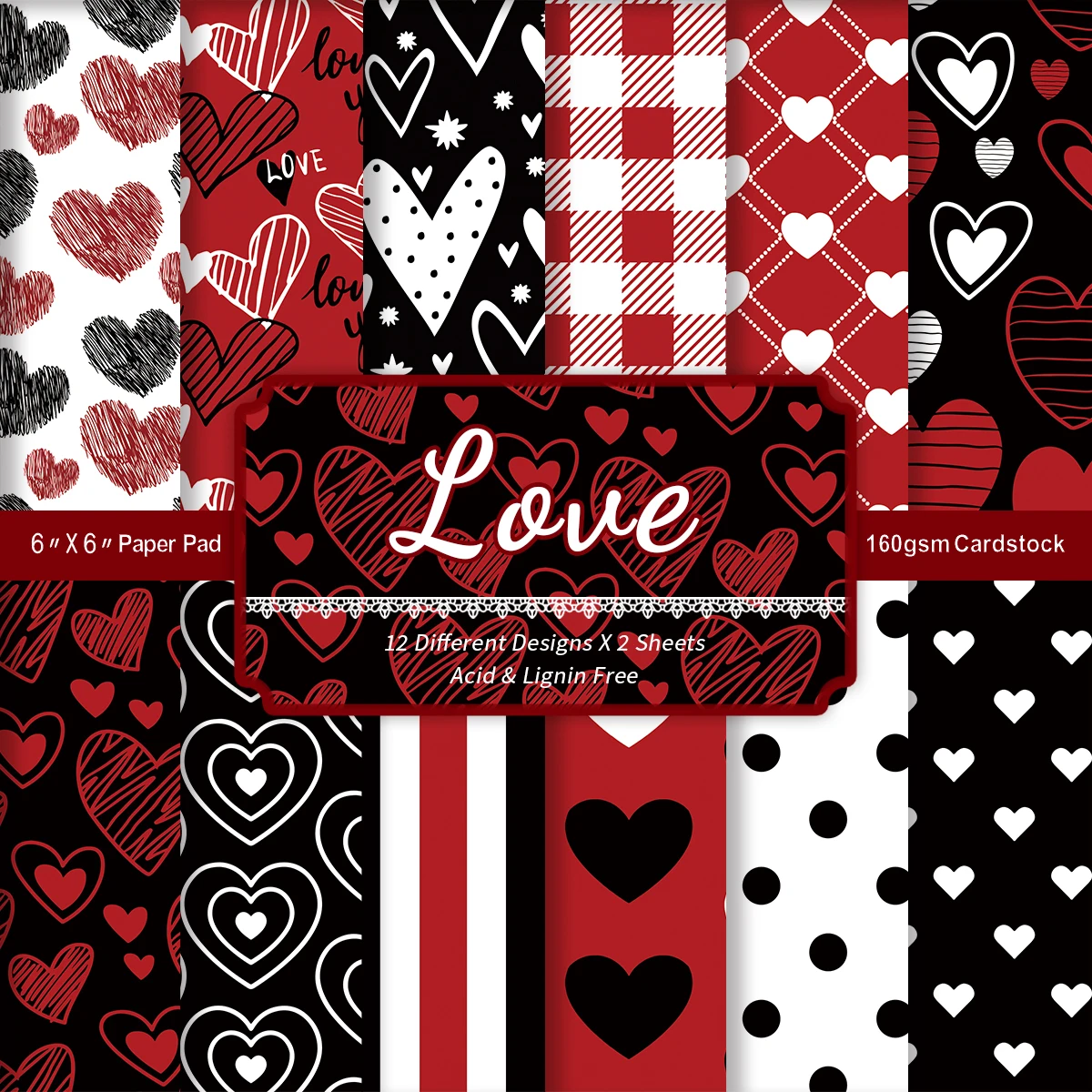 24pcs Romantic Scrapbook Paper for Valentine's Day,Single-Sided Decorative Paper for DIY Crafts,Journaling,Scrapbooking Supplies