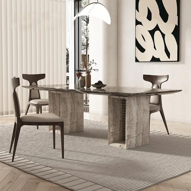 

​Italian Minimalist Marble Dining Table: Wabi-Sabi Rectangular Design, Custom Modern Luxury Designer Table​