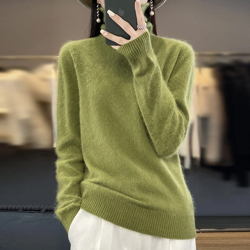 

Women's Autumn And Winter 100% Mink Fleece High Neck Knitted Warm Sweater Flat High End Cashmere Pullover New Unique Top DBR016