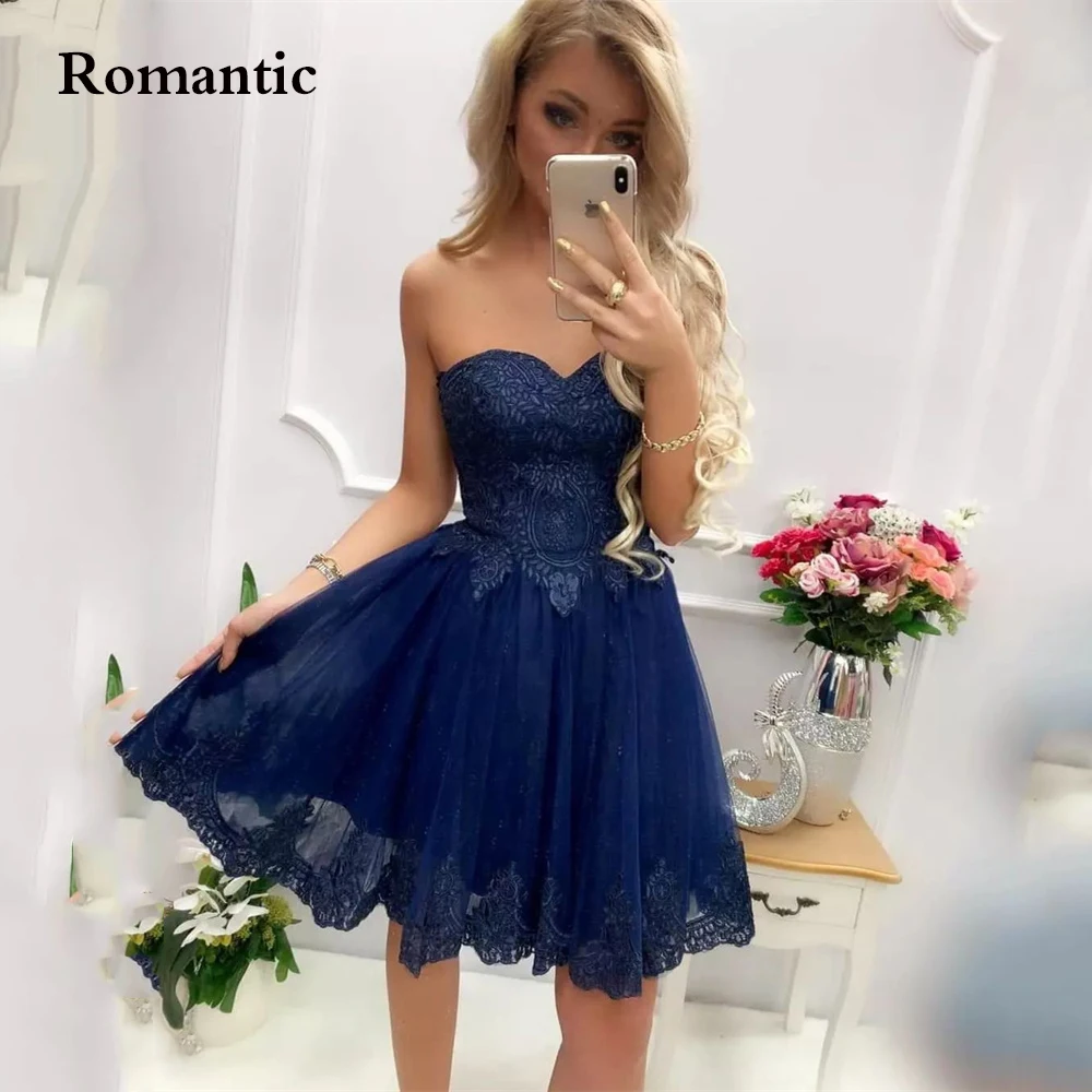 

Romantic Short Sexy Prom Gowns 2022 A Line Blue Tulle Sweetheart Sleeveless Robes de Dress For Formal Special Occasion Women