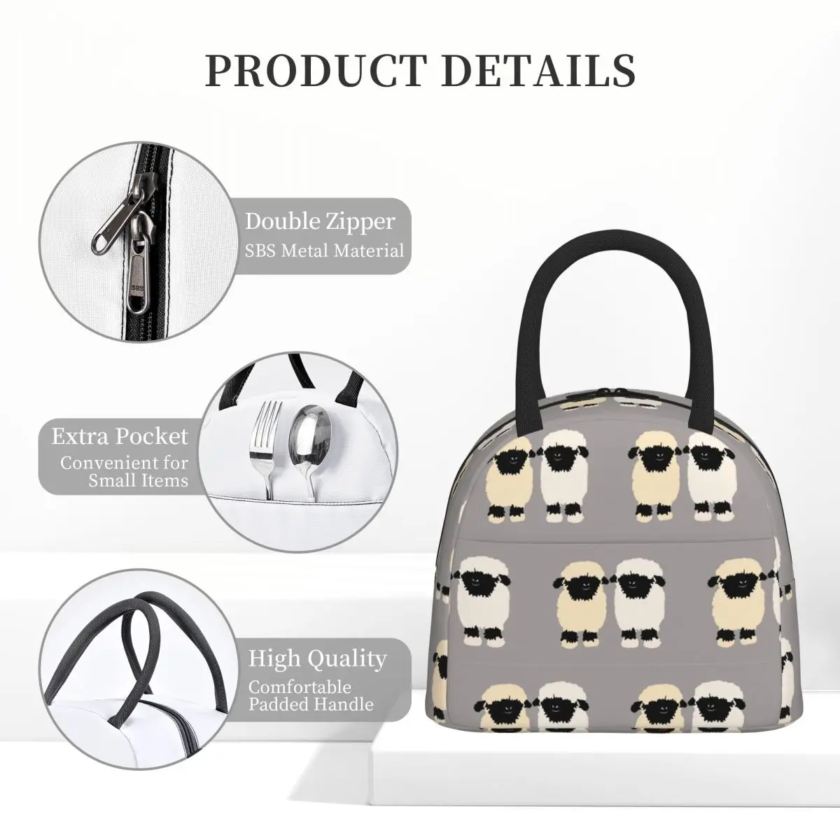 Valais الأسود الأنف الأغنام أصدقاء أكياس الغداء معزول بينتو صندوق مقاوم للماء حقيبة الغداء مانعة للتسرب نزهة أكياس حقيبة حرارية