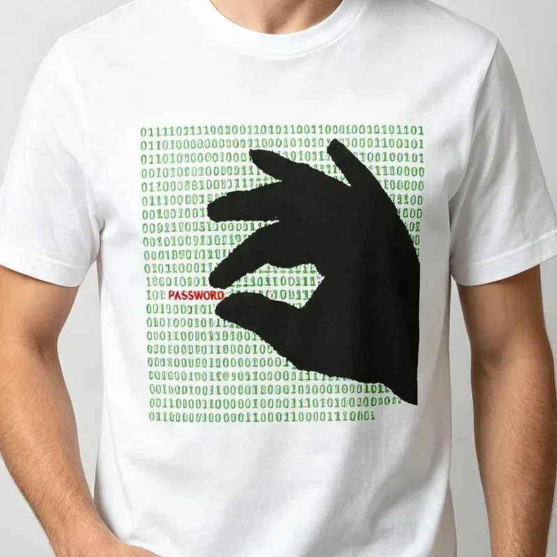 Binary Code Password Hacker Graphic T Shirt Men Matrix Coding Programmer Geek Tee Security Nerd Streetwear Casual Cotton Short