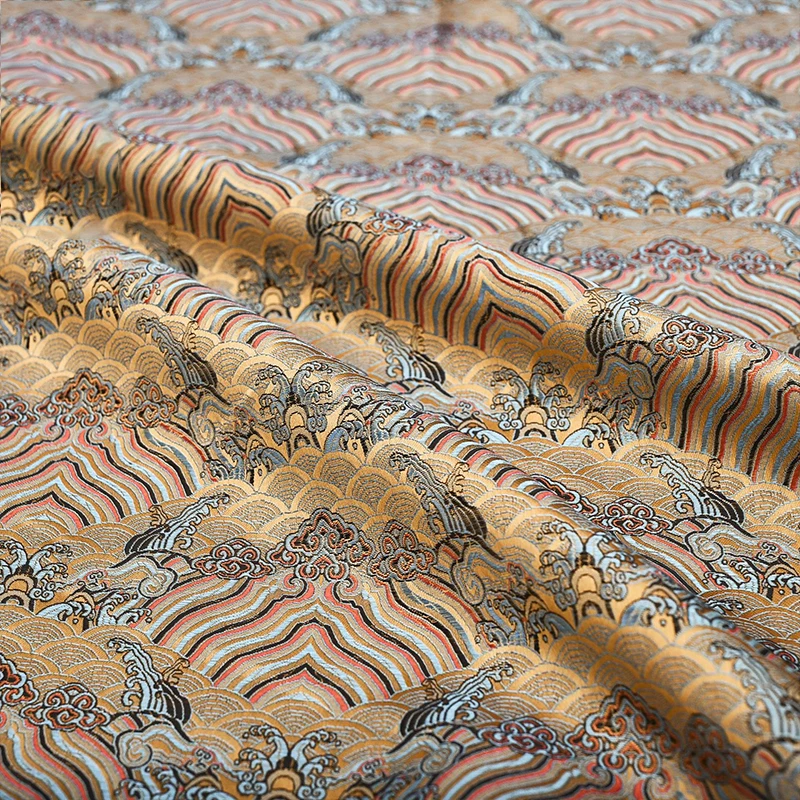 

High Quality Damask Brocade Wave Jacquard Silk Satin Fabric Stage Costume Upholstery Furniture Curtain Diy Clothing Material