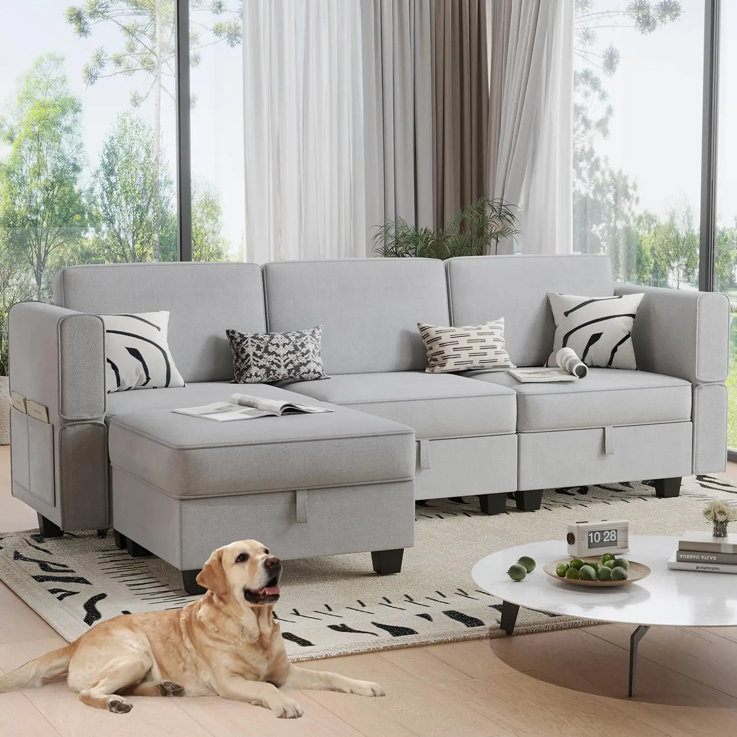 

Oversized Modular Sectional Sofa, Couch with Storage Seats & Ottoman for Living Room Grey