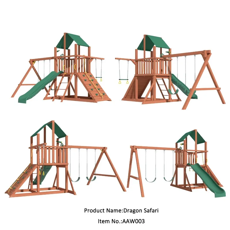 مجموعات أرجوحة وشرائح خشبية للأطفال في ملعب للبيع في الفناء في الهواء الطلق إطار تسلق خشبي مجموعة أرجوحة خشبية مع ملحقات بلاستيكية #4