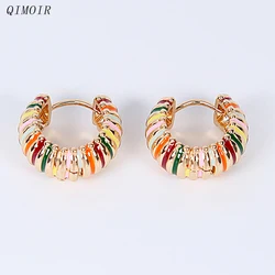 Multi Color Enamel Metal Hoop Earrings For Women Elegant Holiday Accessories Fashion Jewelry Bohemia Trendy New Style Gift C1584