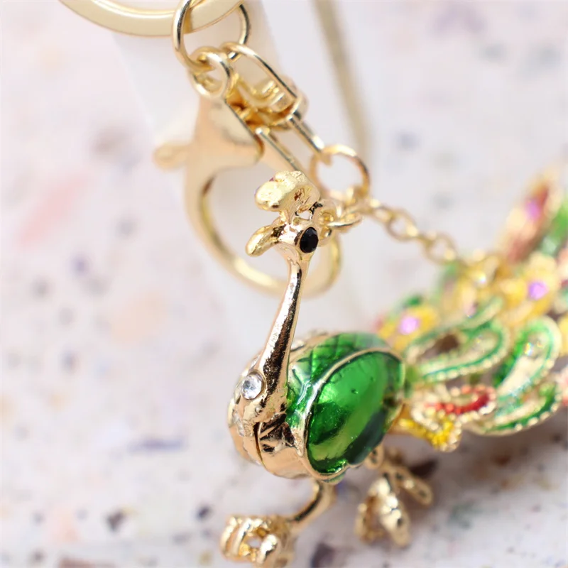 Bling Rhinestone KeyChain Elegant Colorful Peacock Keychain Peafowl Peahen Keyring Bag Pendant Car Key Chain Ring