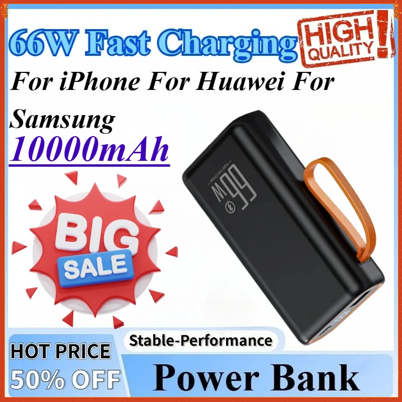 

10000mAh Mini Power Bank Super Fast Charging 66W PD For iPhone Portable Charger External Battery Pack For Huawei For Samsung