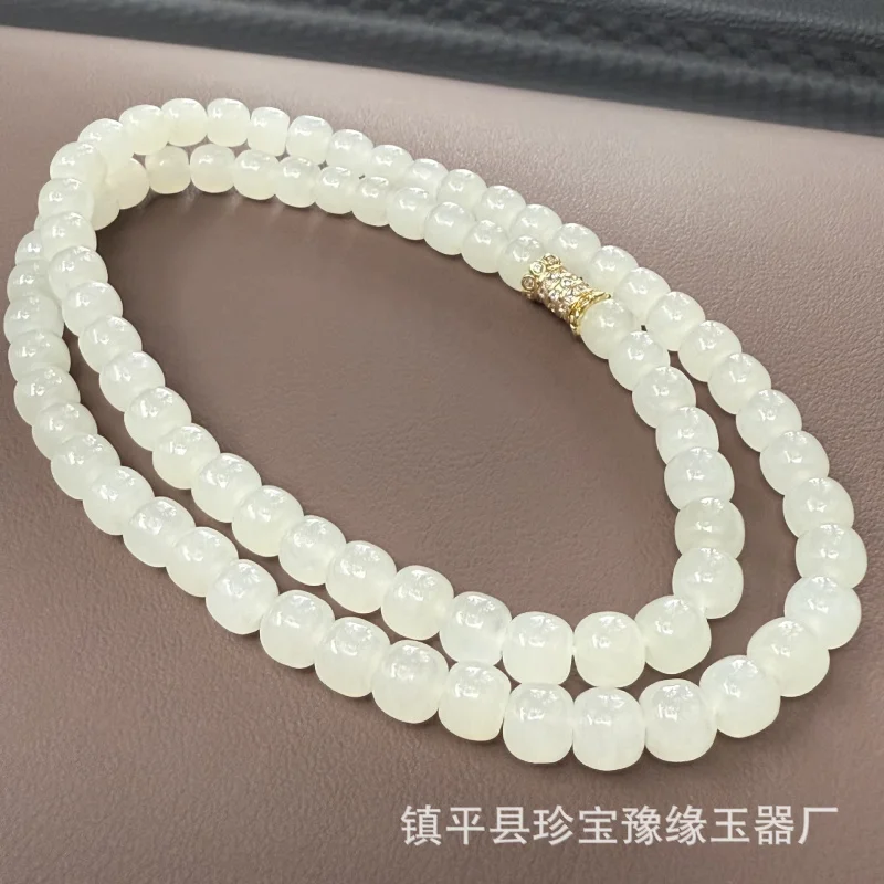 Hetian Necklace Natural White Jade Mom Fortune Bead Collarbone Chain Women