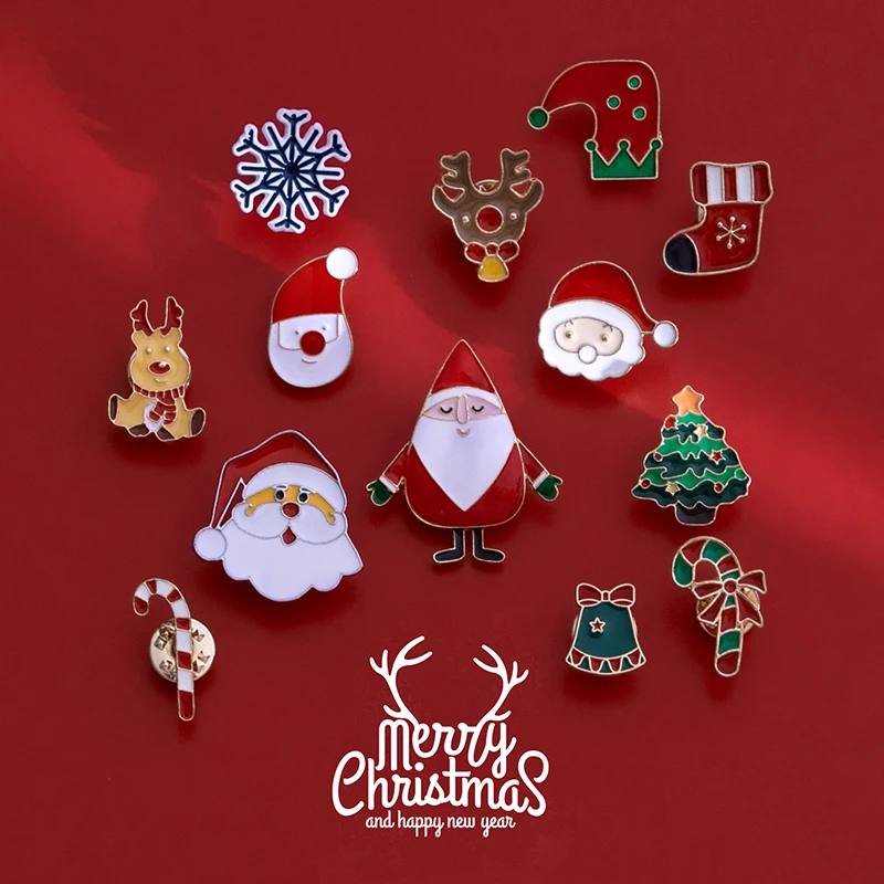 Cartoon Christmas Enamel Brooch Trendy Santa Claus Xmas Tree Snowflake Anti-glare Pins Christmas Party Cute Badge Jewelry Gifts