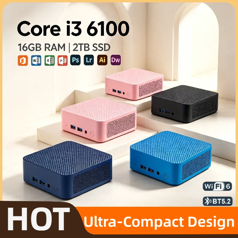Intel Core i3-6100 Small Form Factor PC 16GB DDR4 2TB M.2 NVMe SSD Triple 4K HDMI WiFi6 BT5.2 High Performance Desktop Home