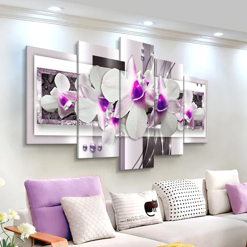 Abstract Orchid Flowers Posters 5Pcs Decorative Canvas Wall Art Pictures Decoration Living Room Accessories Home Decor Paintings