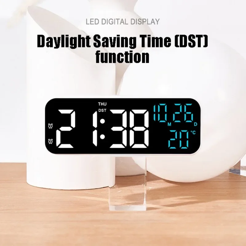 Digital Alarm Clock Voice Control Date Time Temperature Display Countdown Dual Alarm 12/24 Hour Electronic LED Alarm Clock Desk