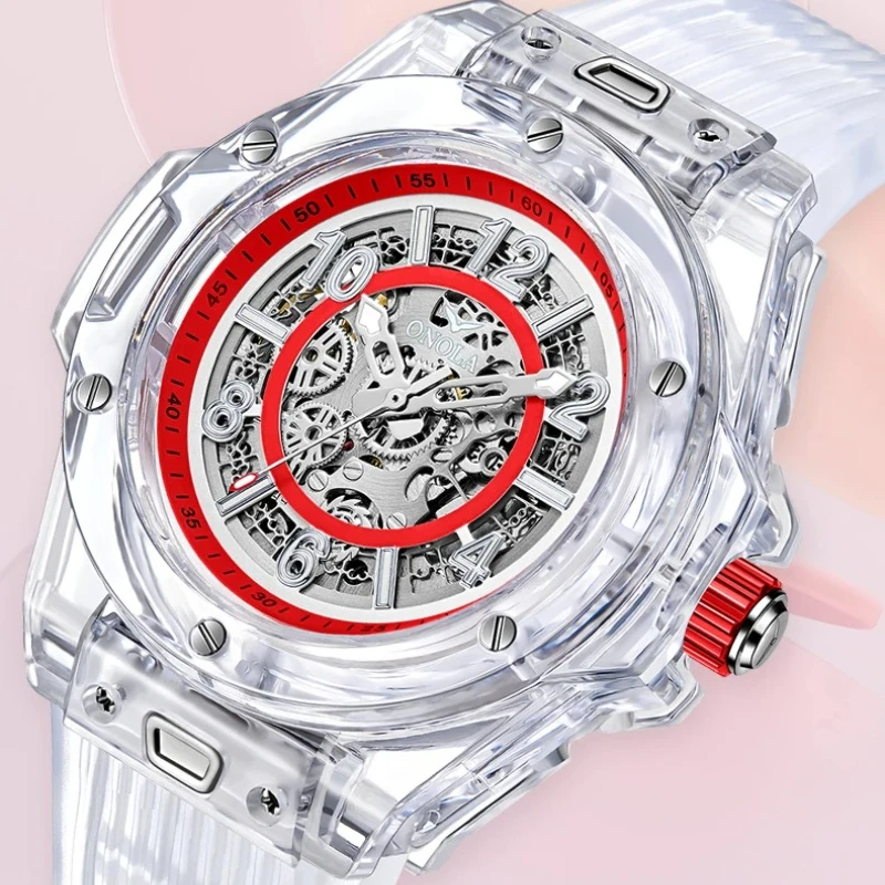 ONOLA 3836 Mechanical Silicone Strap Automatic Movement Men's Watch Waterproof Transparent Relogios Masculino Watches for Men