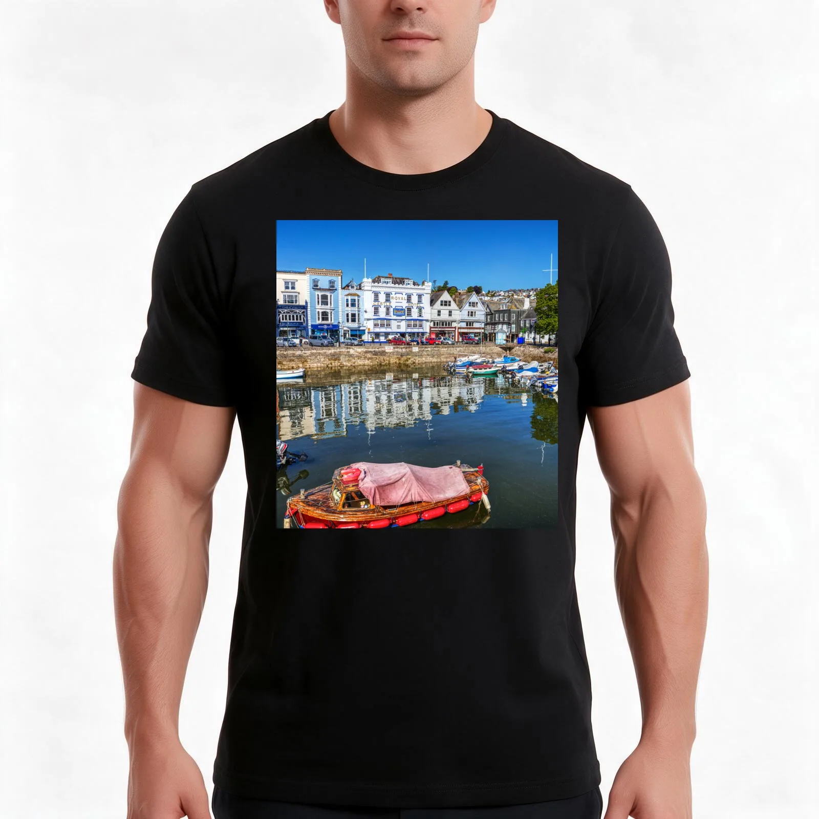 Dartmouth Harbour Devon UK T-Shirt Summer Casual Cotton Tee Oversized Streetwear Tops Vintage Graphic Print 100% Cotton