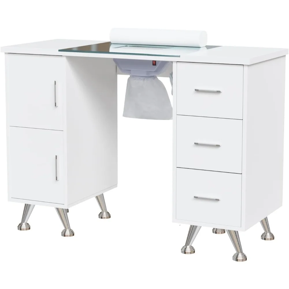 

Manicure Table Nail Desk for Nail Tech w/Glass Top & Wrist Rest, Beauty Salon Nail Supplies Decor Workstation Acetone