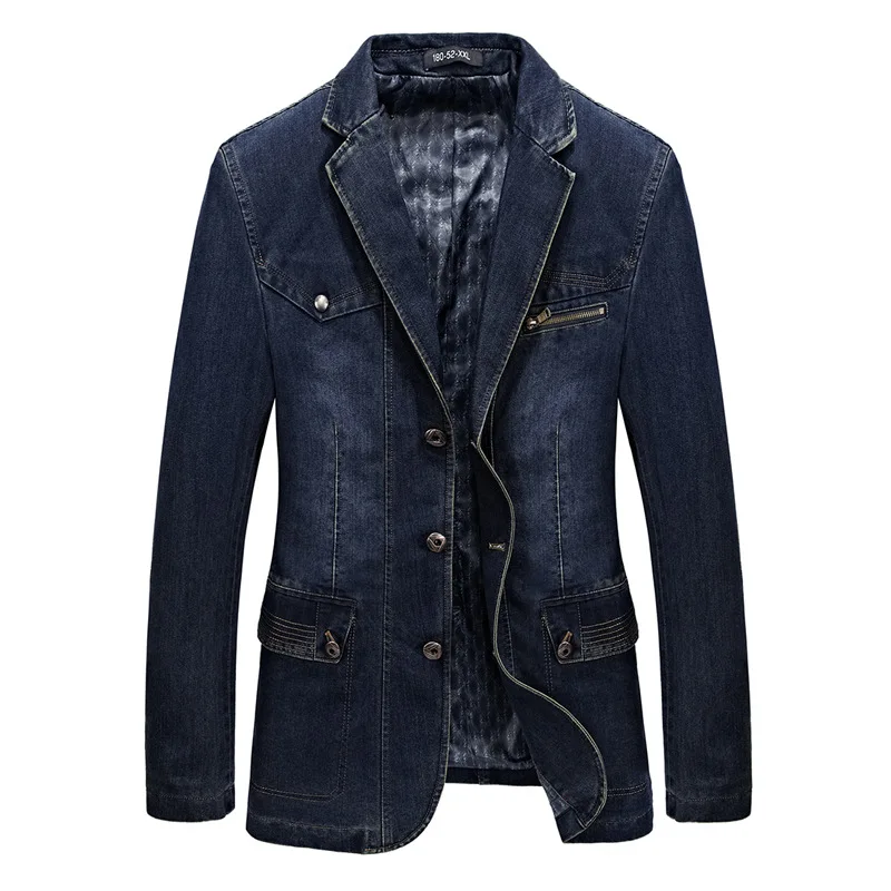 Fashion Jeans Blazers Men Business Casual Slim fit Suits Jacket hombre Cotton Multi-pocket Denim Blazer masculino Size L-3XL