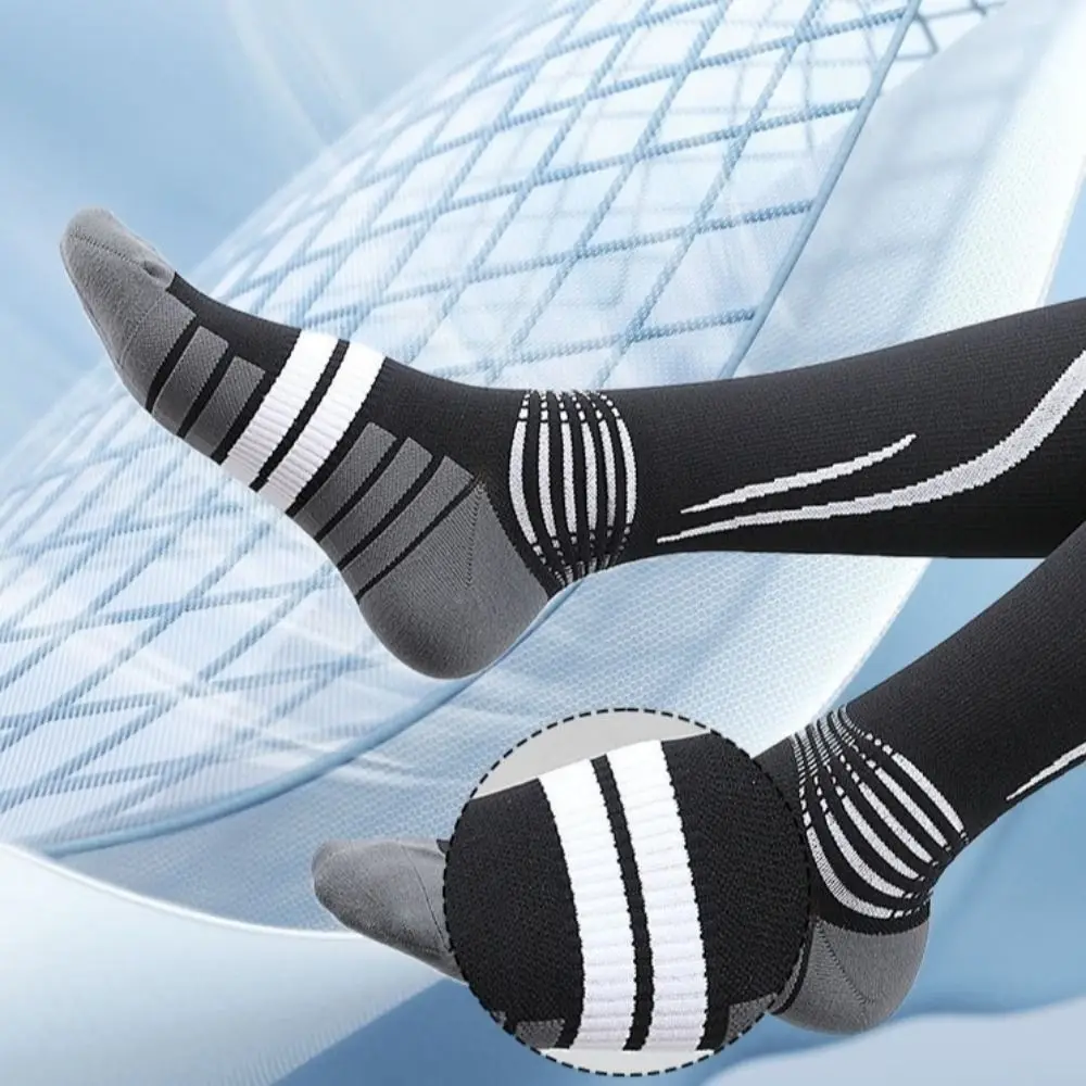 1 زوج تنفس الرياضة العجل جورب ضغط الركبة عالية مريحة اللياقة البدنية جوارب طويلة الساق العرق مرونة عالية