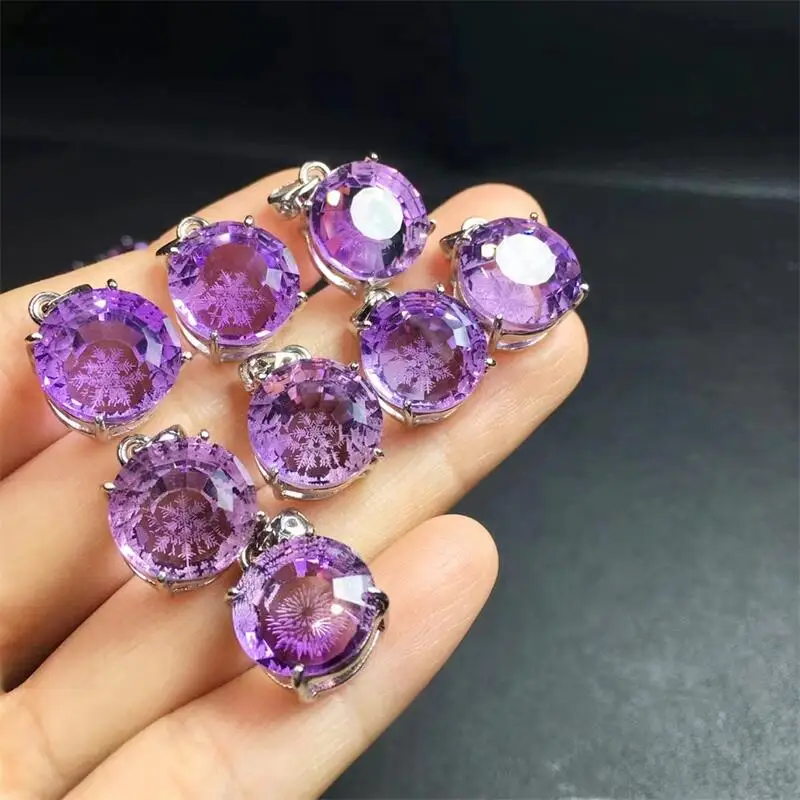 

s925 Natural Amethyst Facet Pendant Crystal Healing Lucky Fashion Accessory DIY Festival Gift Birthday Present 1pcs