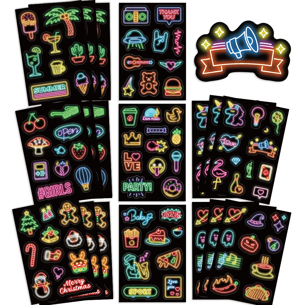 8/16 Vellen Schattige Cartoon Neon Graffiti Stickers Stickers Stickers Kids Speelgoed Diy Laptop Notebook Koffer Koelkast Decoratie Sticker