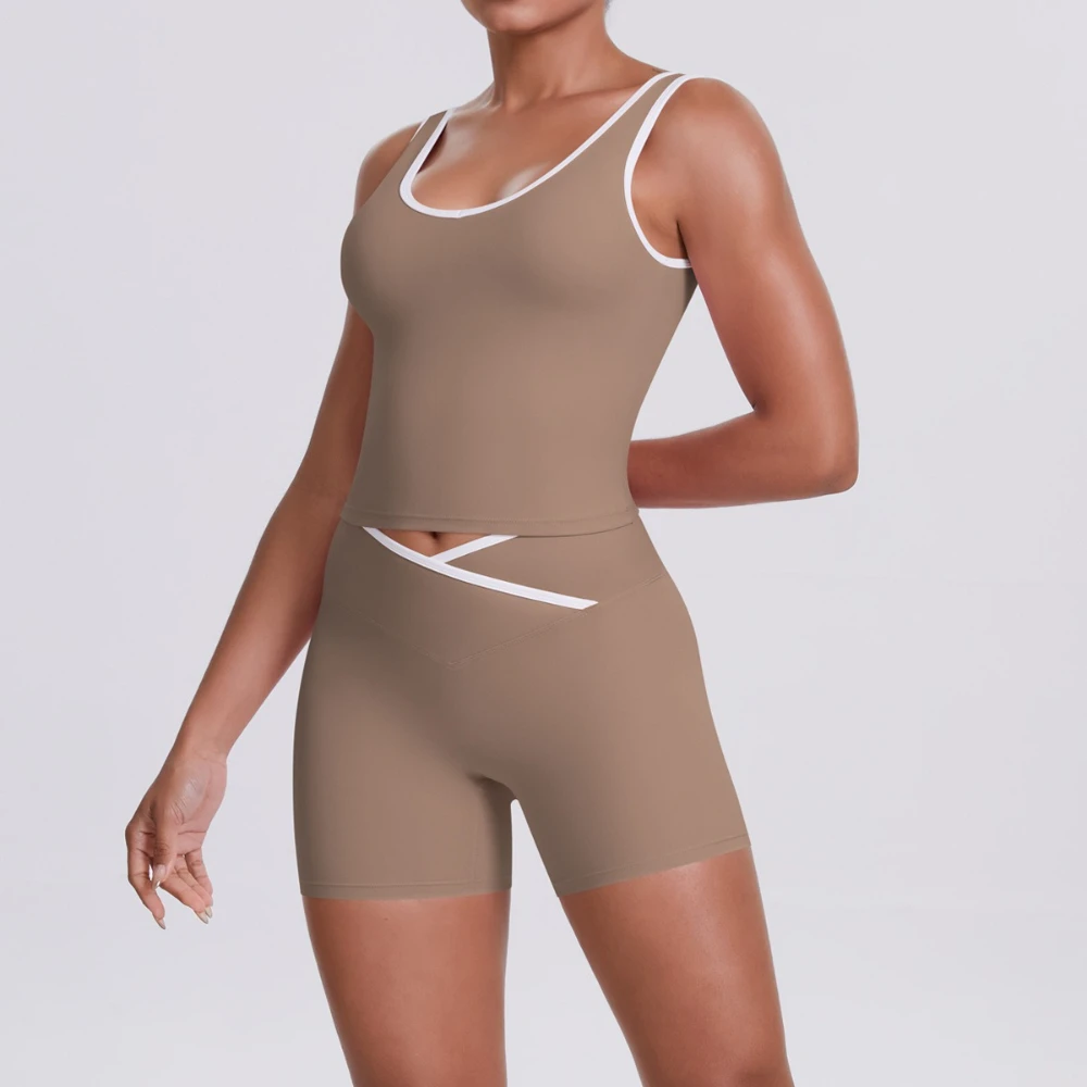 

Цветная майка с высокой талией и перекрещенной спиной и шорты для бега, комплект из двух предметов для йоги, плотный дышащий спортивный жилет для женщин MIML