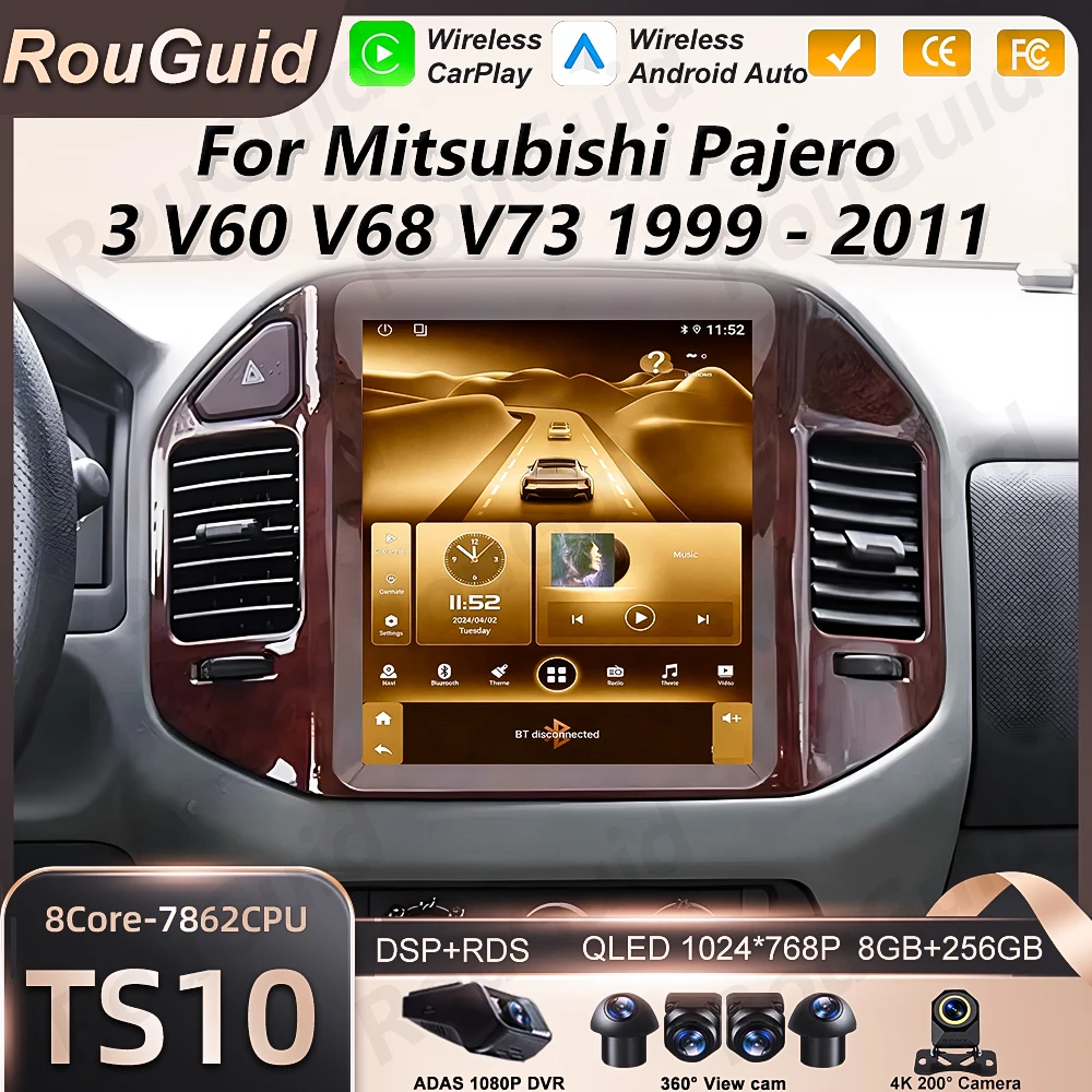 Radio para Auto Android 16 para Mitsubishi Pajero 3 V60 V68 V73 1999-2011, Multimedia, GPS, Navegación, Carplay, Auto, BT, Estéreo, DSP, RSD, Wifi