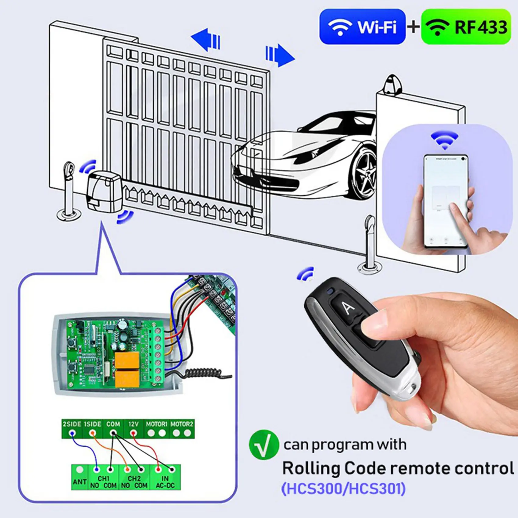 【ORNAMENT】2X Wifi RF Garage Gate Sliding Door Opener Tuya Smart Switch Remote Control Switch 12V 24V Receiver Rolling Code