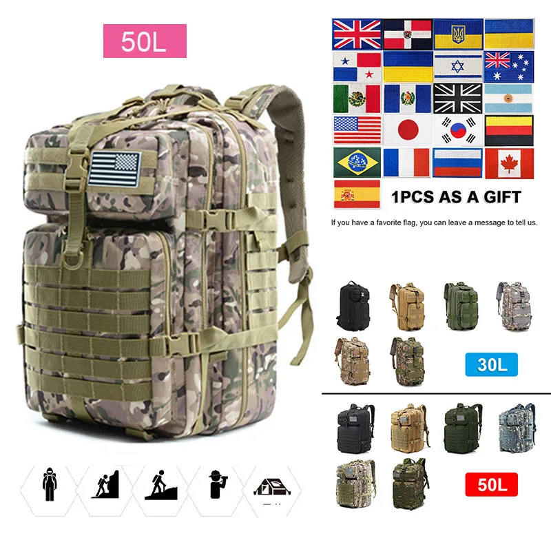 30L/50L Tactical Backpack Men Hiking Camping Backpack Waterproof Rucksacks Army Outdoor Camping Trekking Hunting Bag