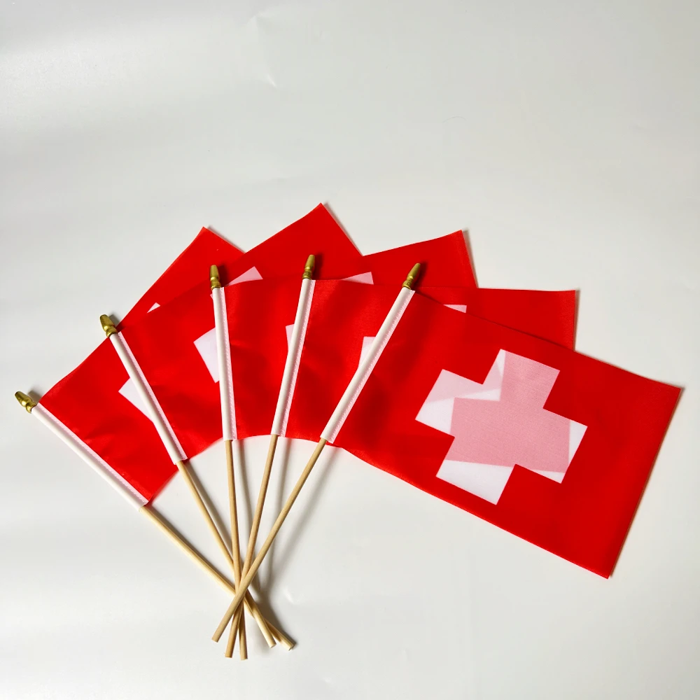 Switzerland Hand Waving National Flag 14*21cm Polyester Swiss Flag