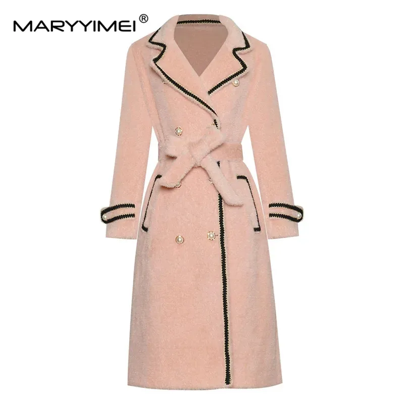 

MARYYIMEI Fashion Designer Overcoat Spring Autumn Women Long sleeve Double breasted lace-up Keep warm Overcoat