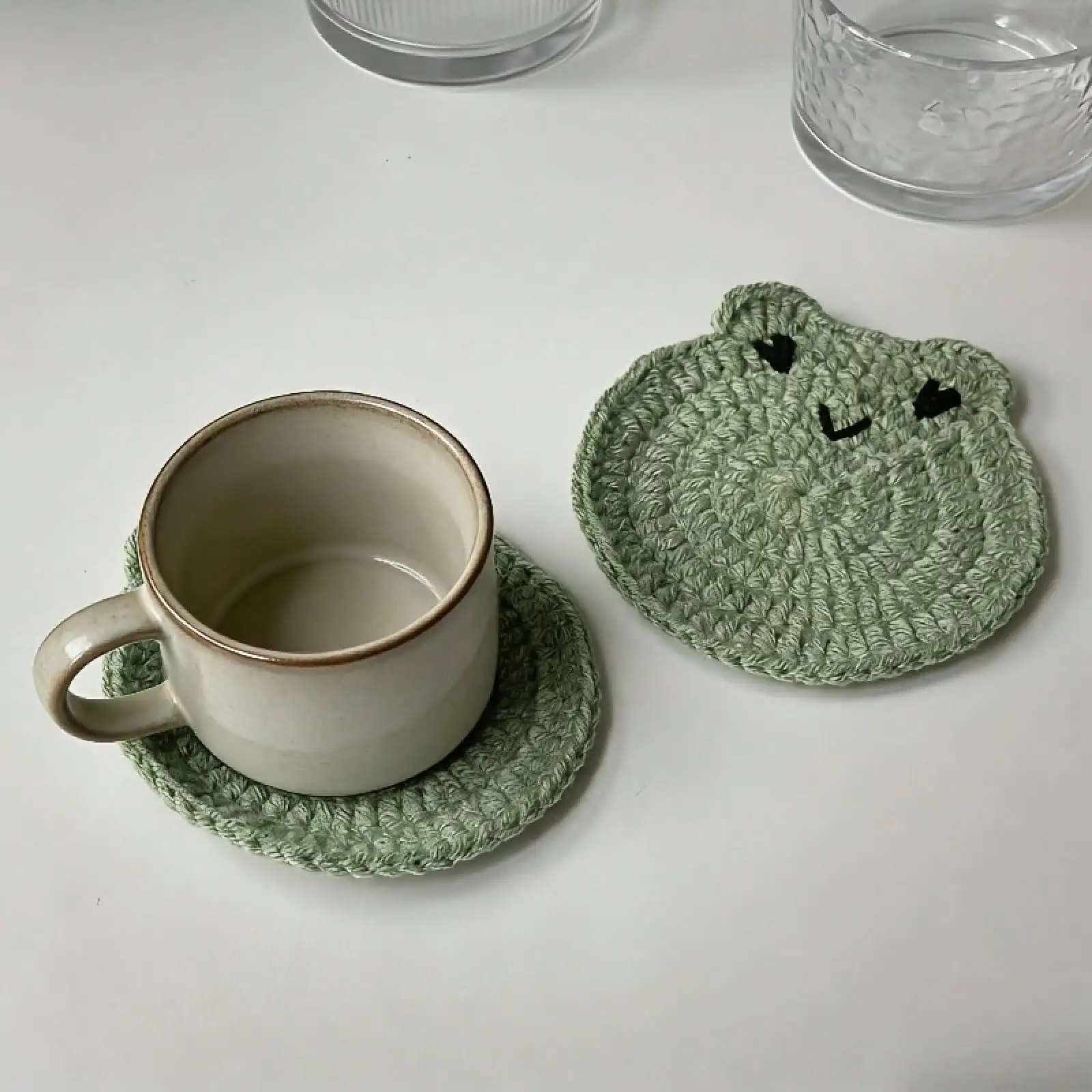 2-Piece Set, Handmade Crochet Coasters, Tea Mats, Coffee Mats, Wine Mats, Green Little Coasters, Cup Mats, Table Decoration, 4th Of July SH260513201927907735597