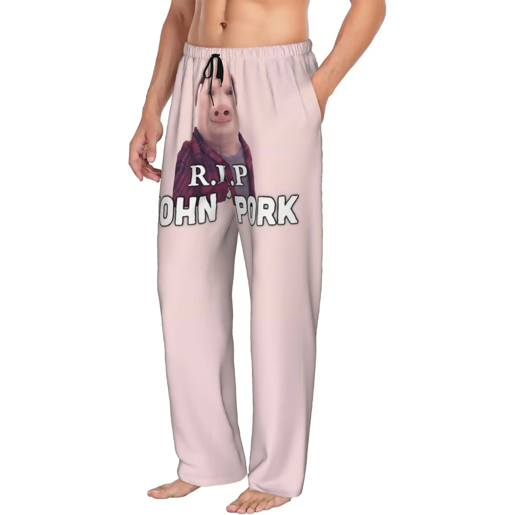 Custom Printed Men John pork is calling Pajama Pants Funny Pig Sleepwear Sleep Lounge Bottoms with Pockets
