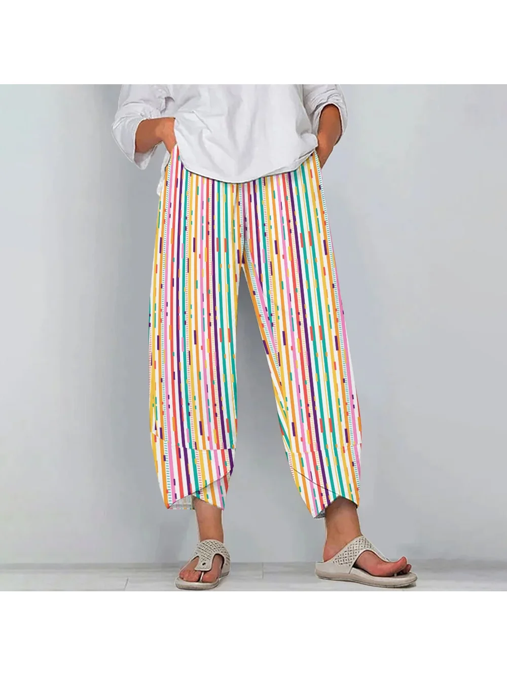 Color Striped Printed Women's Trousers Vitality Cute Girl Versatile Casual Pants Loose High Quality Soft Street Bottoms New