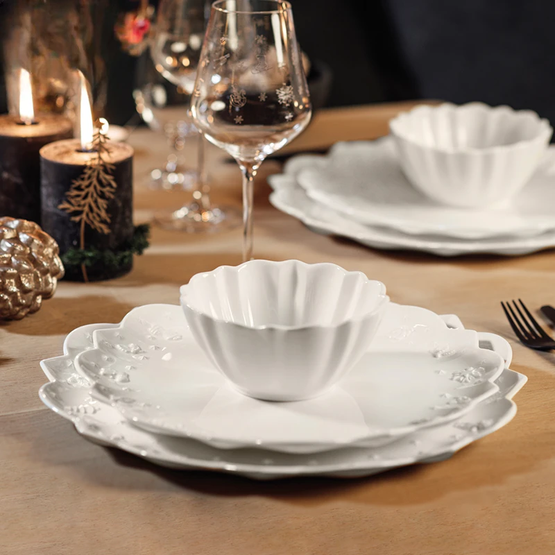 Royal White Embossed Bowl Plate Cutlery Set