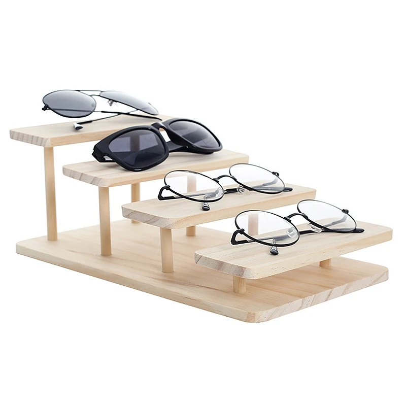 2X Assembleable Bamboo Sunglasses Stand Glasses Display Jewelry Holder Bracelet Watches Show Product 4 Layers