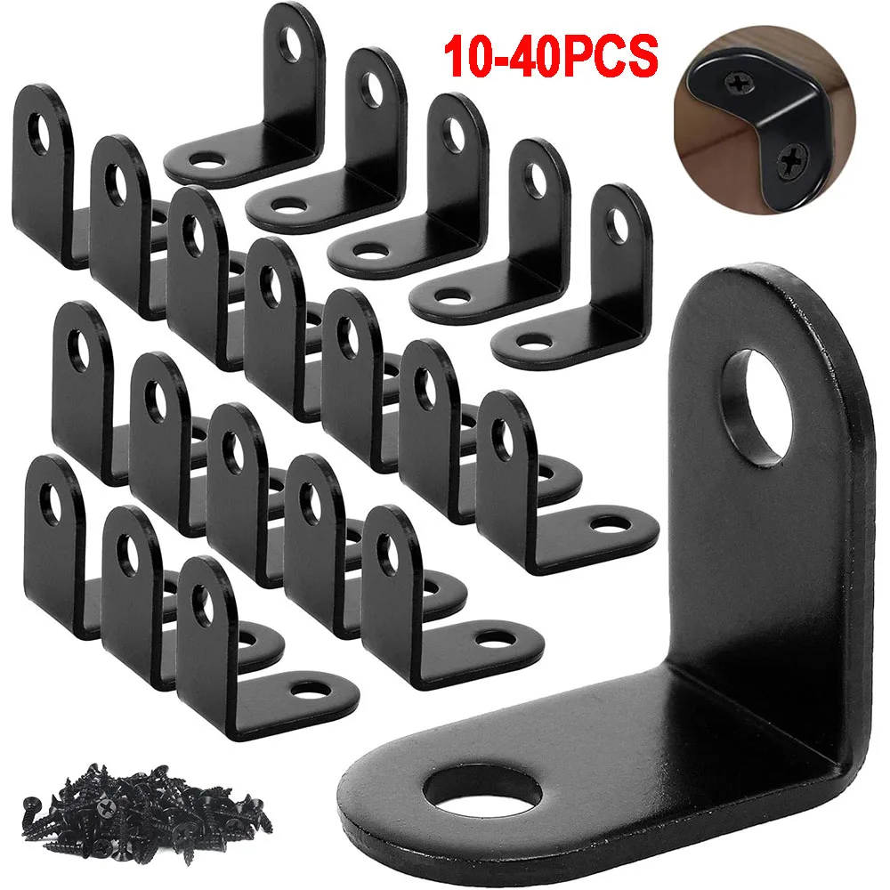 10-40 Pcs Corner Brace Right Angle Bracket Stainless Steel Black 20x20X16mm Corner Braces Joint Shelf Bracket with Screws