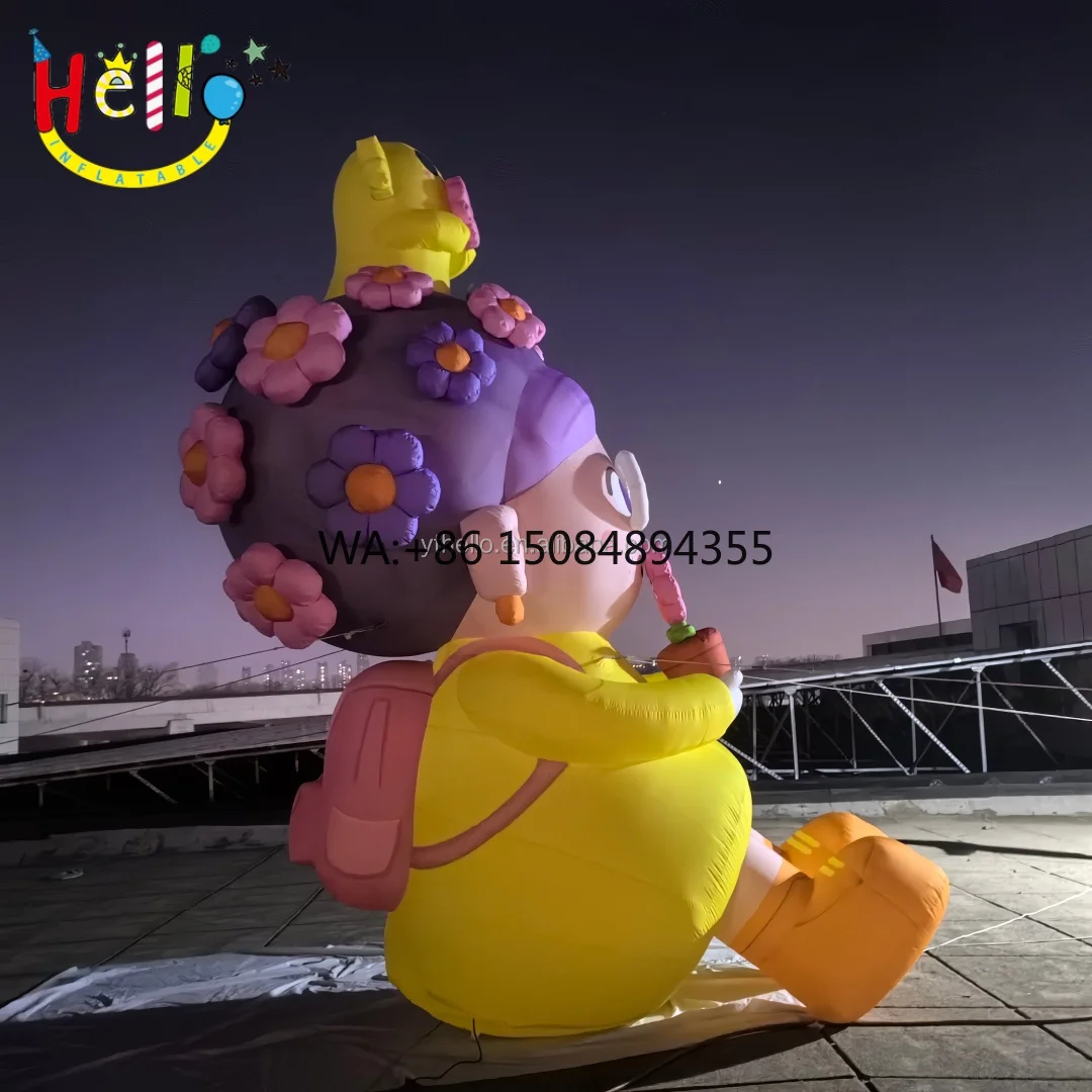 Inflatable Cartoon Girl with Flower Special Shape air Model Outdoor Events Party Photo Props Holiday Decoration