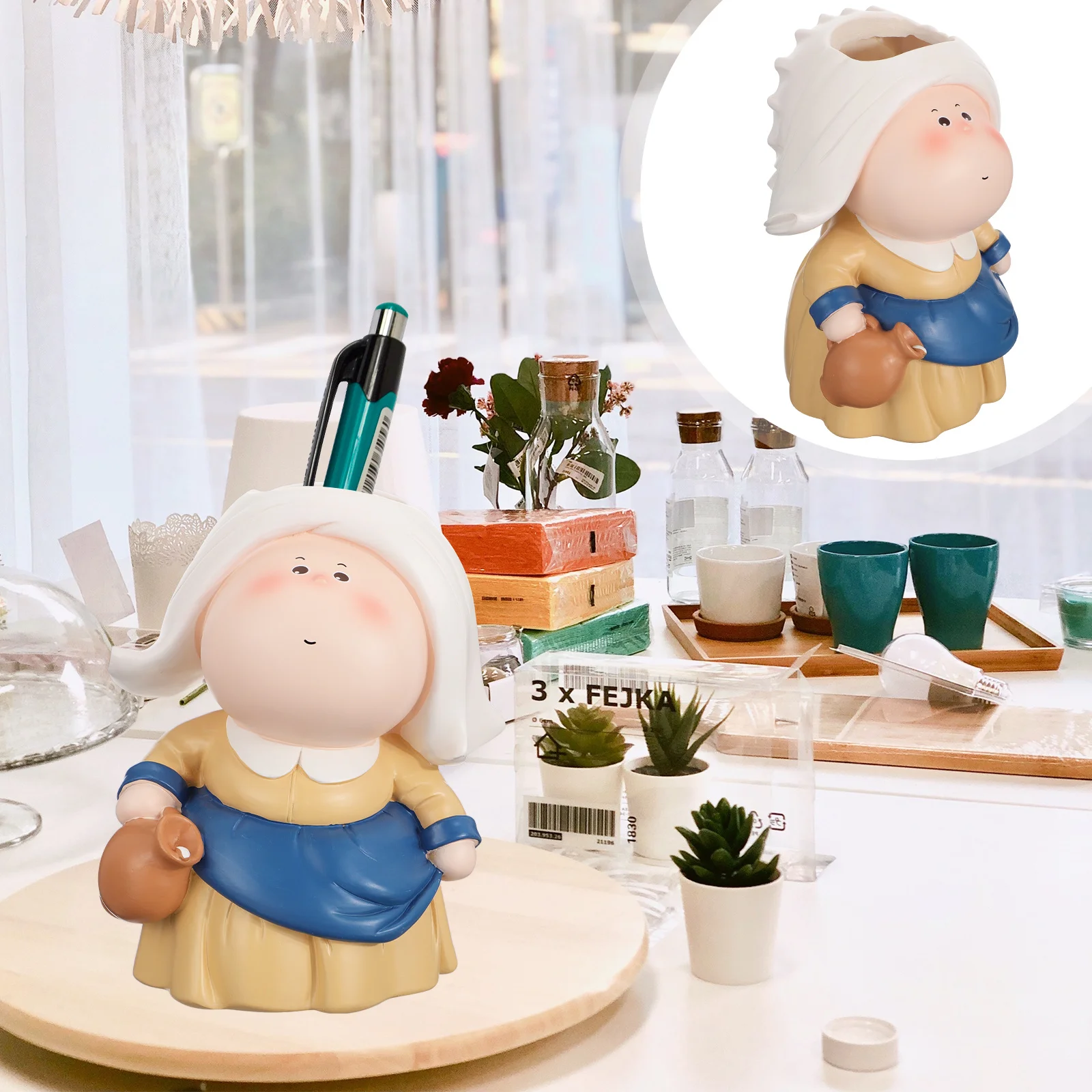 

Resin Cartoon Pen Holder Lovely Desktop Organizer Creative Pencil Container for Home Office Student Stationery Supply