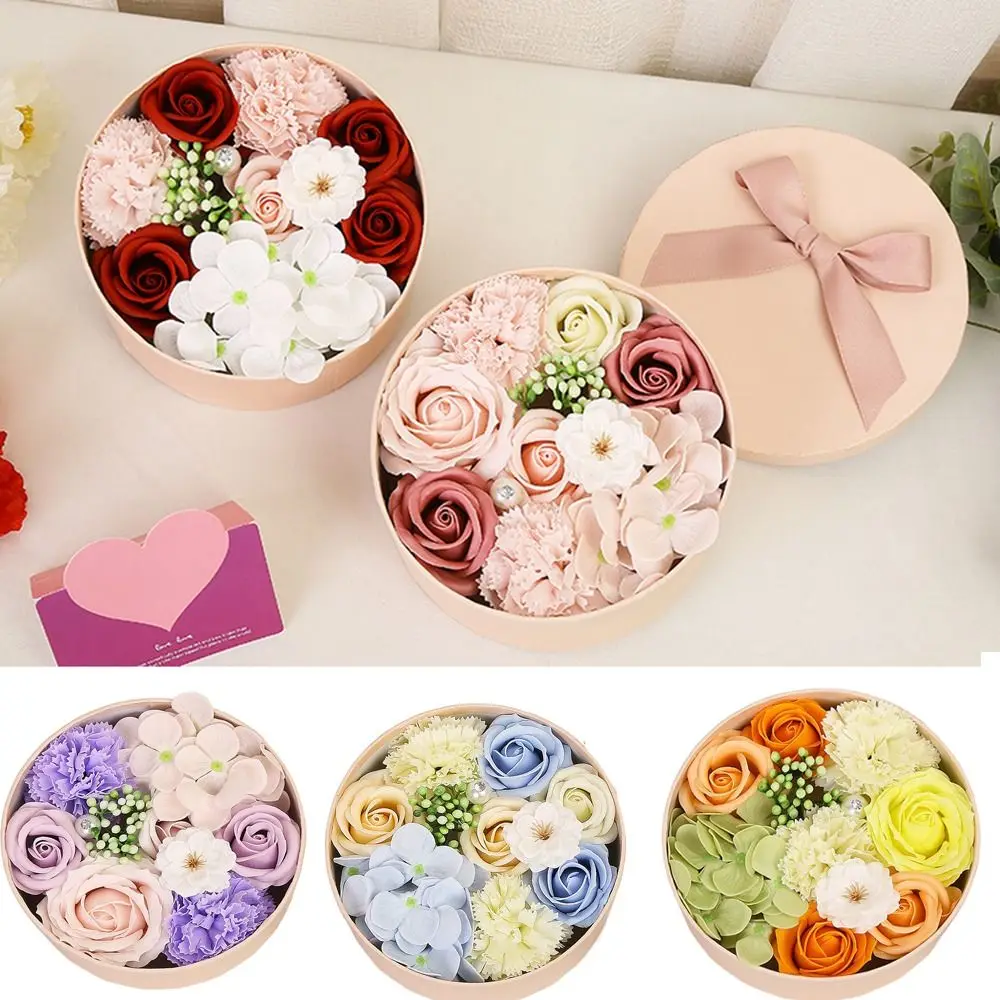 Relax Beautiful Flower Bath Soap with Stem Hand-made Scented Rose Gift Box Bouquet Round Flower Shaped Body Soap Women