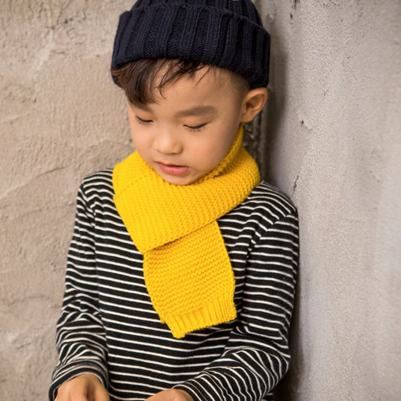 Children Scarf Winter Baby Solid Knitted Scarves Warm Neckerchief For Kids Girls Boys Soft Knitting Scarf New Korean Style