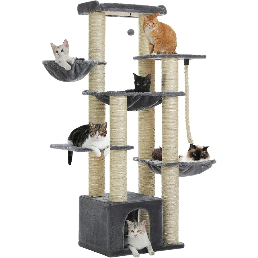 67 Albero per gatti resistente per gatti da interni Torre per gatti XXL per adulti di grandi dimensioni con 13 tiragraffi spessi 4,3 Ampio pesce persico Spaziosa Condo