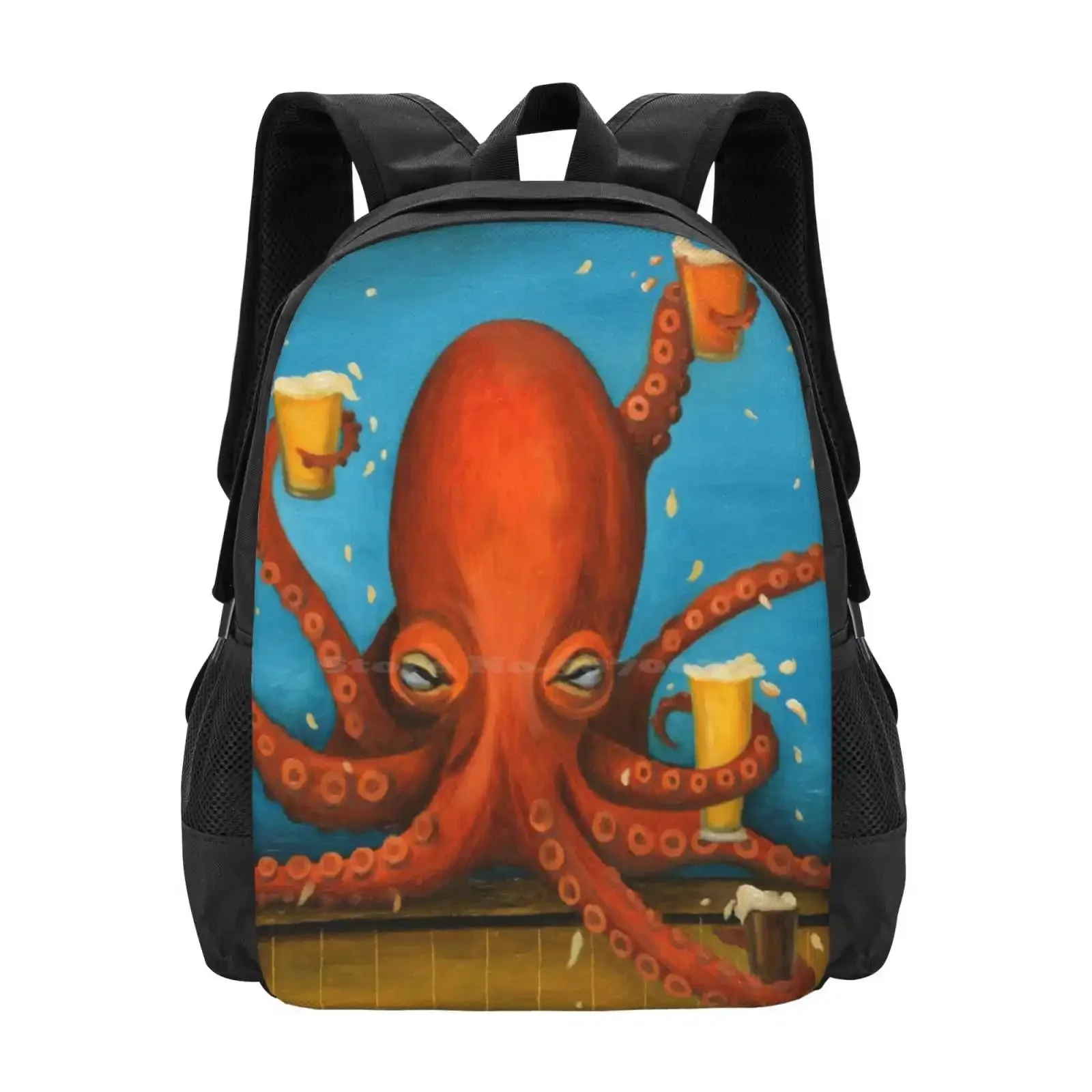 

Life Of The Party Fashion Pattern Design Travel Laptop School Backpack Bag Beer Octopus Drinking Humor Funny Ocean Water Pint