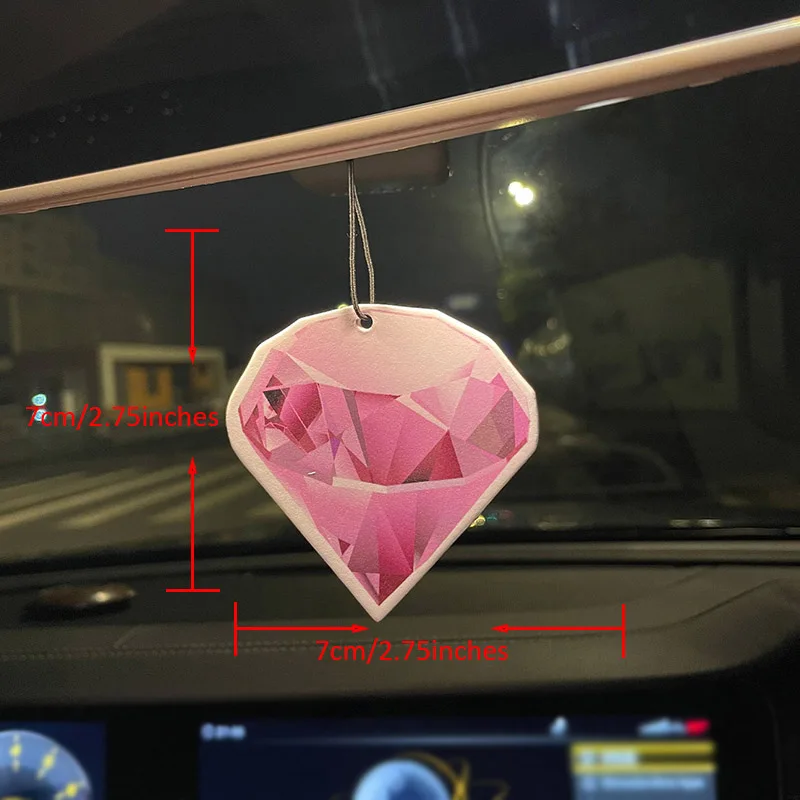 Pink Large Diamond-Shaped Fragrance Diffuser with Freesia and English Pear Scent (International Trend) - Car Fragrance Tablets, Wardrobe Air Freshener, Perfume, Rearview Mirror Decoration, Car Interior Pendant, Natural Scent Air Purifier, Anime Cartoon Toilet Fragrance Sachet, Living Room Office Room Bedside Hanging Ornament
