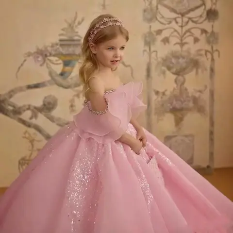 Brudnäbbsklänningar Rosa Prinsessklänning Ny Rund Halsringning Nedsänkta Axlar Med Släp Paljetter Examen Balklänning Anpassad 8 best sales brudtärnaklänning med släp - №8