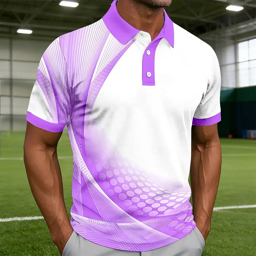 Men's Geometric Line 3D Print Polo Shirts Short Sleeve Collared Button Casual Daily Athleisure Spring & Summer Blue Red Purple