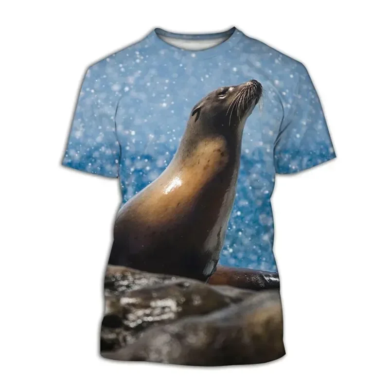 Summer New Fashion Fun Seal T-shirt Animal 3D Printed Street Clothing Male Female Casual Fashion Oversized Short Sleeve T-s