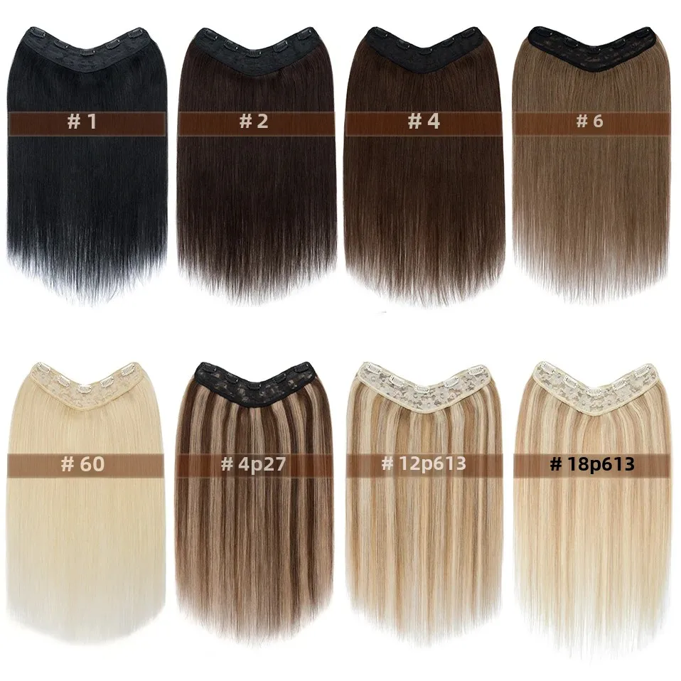 S-noilite Clip-in-Haarverlängerungen, Echthaar, 5 Clips, V-förmiges Haarteil, 30,5–55,9 cm, natürliche Haarverlängerungen, Haarspange, glatt, blond