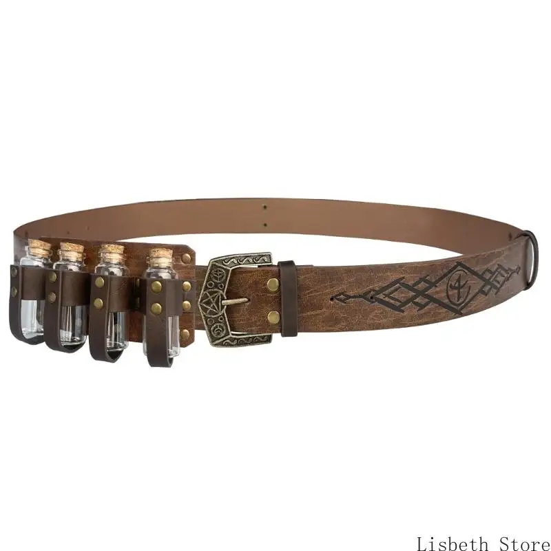 124A Men Renaissances Costume Halloween Médieval Pirate Belt Cork Potion Bottle Sett