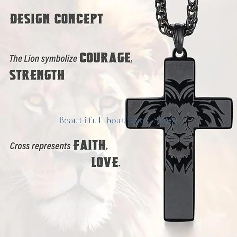 U4LF Men's Animal Crucifix Pendant Necklace 45x30mm Stainless Steel Symbolizing Faith Strength And Masculine Charm